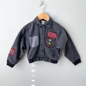 Vintage Buster Brown Patchwork Cropped Black Denim Jacket